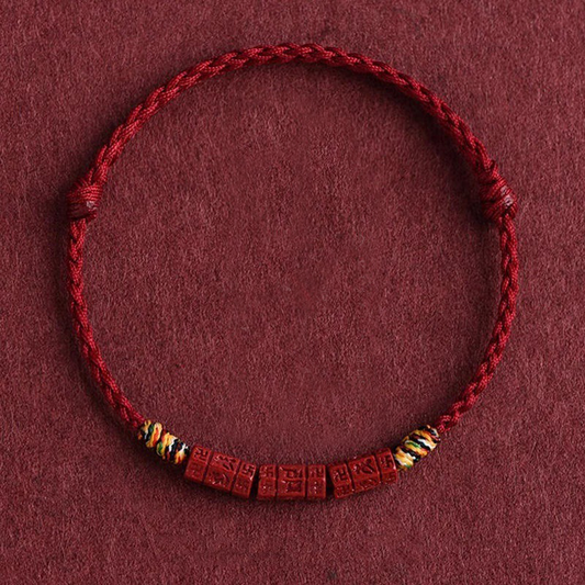 Six-Word Mantra & Cinnabar Red String Bracelet