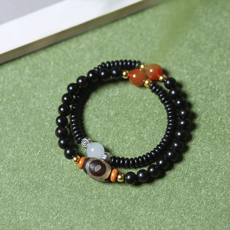 Black Sandalwood & Agate Double Circle Bracelet - Buddha Nature