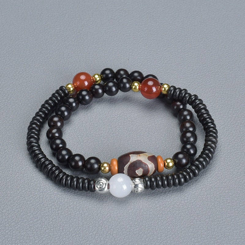 Black Sandalwood & Agate Double Circle Bracelet - Buddha Nature