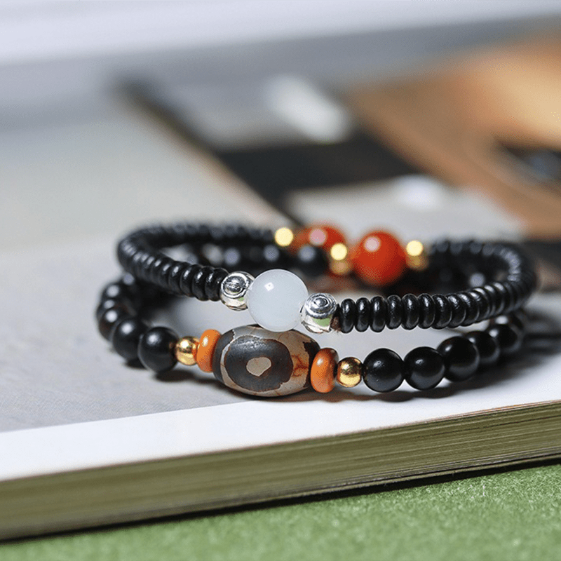 Black Sandalwood & Agate Double Circle Bracelet - Buddha Nature