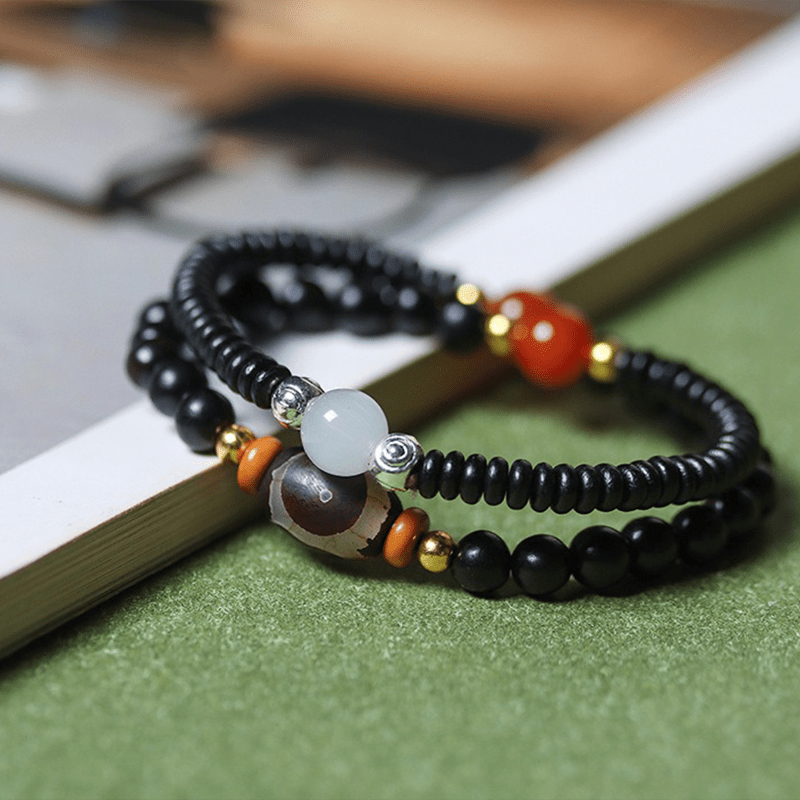 Black Sandalwood & Agate Double Circle Bracelet - Buddha Nature