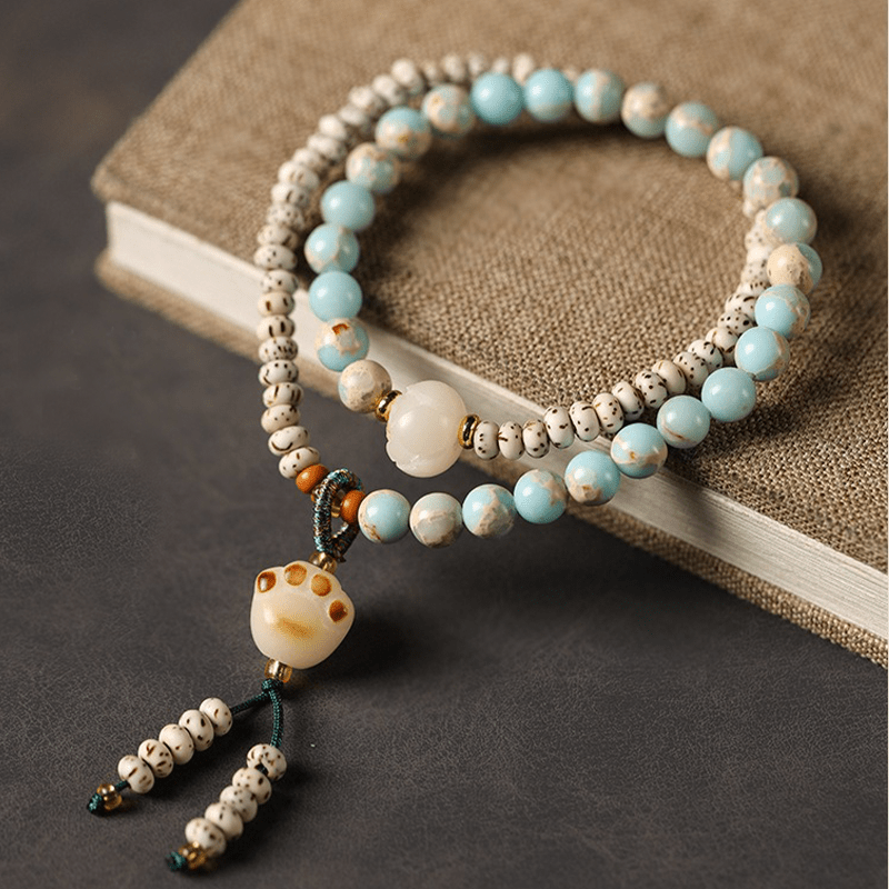 Bodhi & Natural Stone Double Circle Bracelet - Buddha Nature