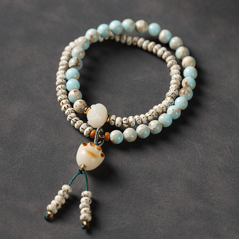 Bodhi & Natural Stone Double Circle Bracelet - Buddha Nature