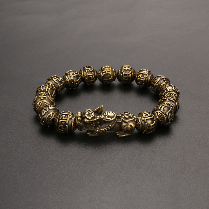 Brass Mani Mantra Bracelet with Pi Xiu for Wealth - Buddha Nature