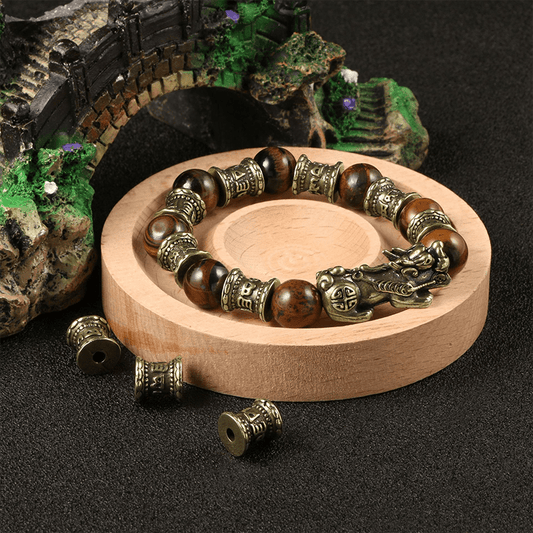 Brass Pi Xiu Bracelet with Wooden Beads - Buddha Nature