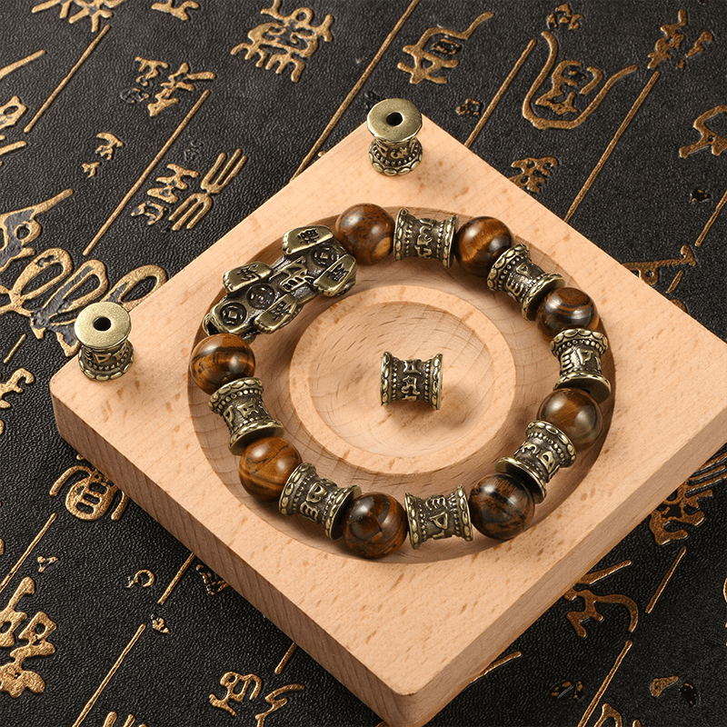 Brass Pi Xiu Bracelet with Wooden Beads - Buddha Nature