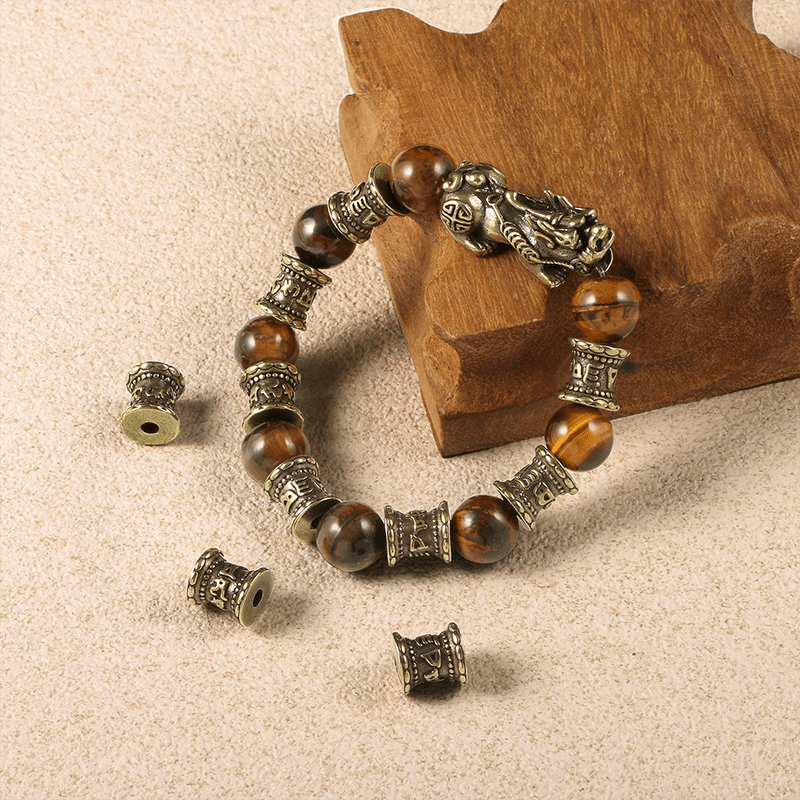 Brass Pi Xiu Bracelet with Wooden Beads - Buddha Nature