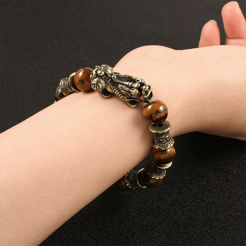 Brass Pi Xiu Bracelet with Wooden Beads - Buddha Nature