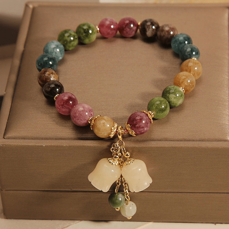 Colorful Tourmaline Bracelet with Lily Charm - Buddha Nature