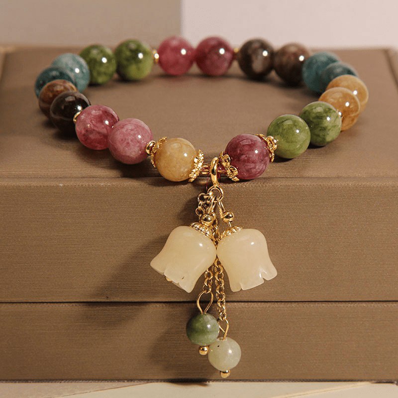 Colorful Tourmaline Bracelet with Lily Charm - Buddha Nature