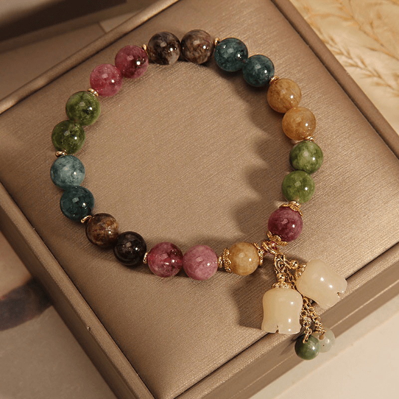 Colorful Tourmaline Bracelet with Lily Charm - Buddha Nature