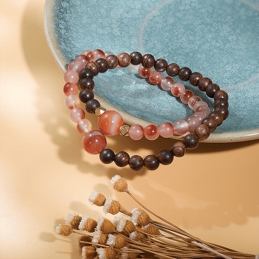 Double Circle Red Agate Flower Bracelet - Buddha Nature