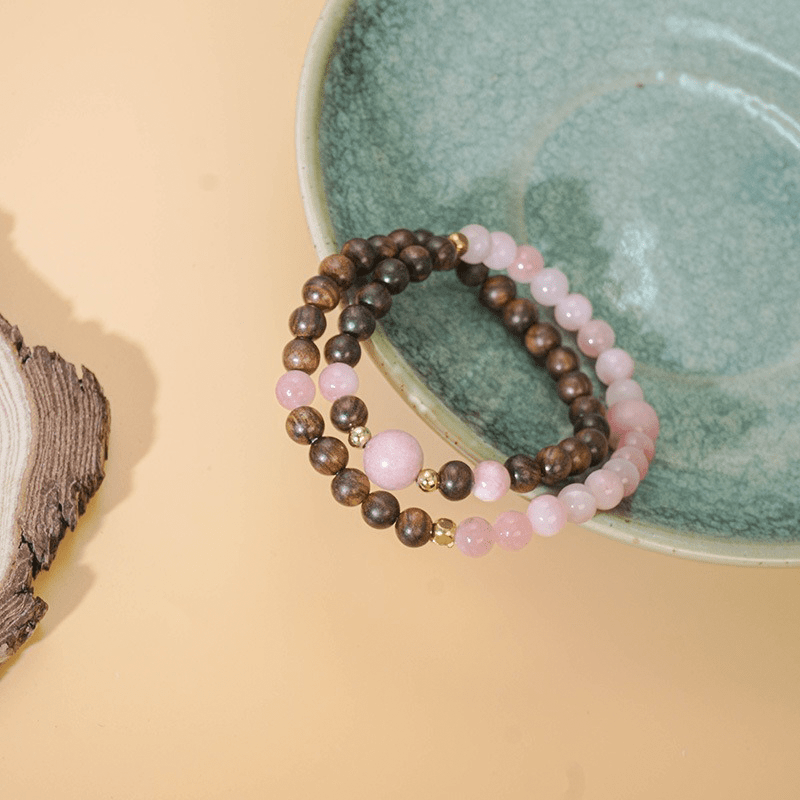 Double Circle Red Jasper & Gold Sandalwood Bracelet - Buddha Nature