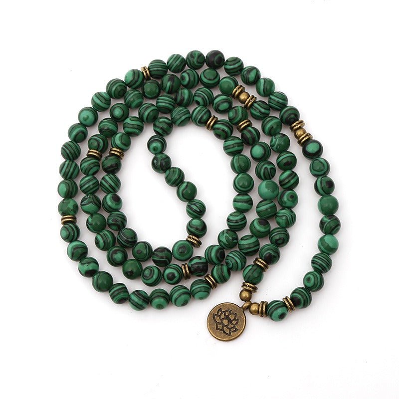 Green Agate Bracelet with 108 Buddhist Beads & Lotus Pendant - Buddha Nature