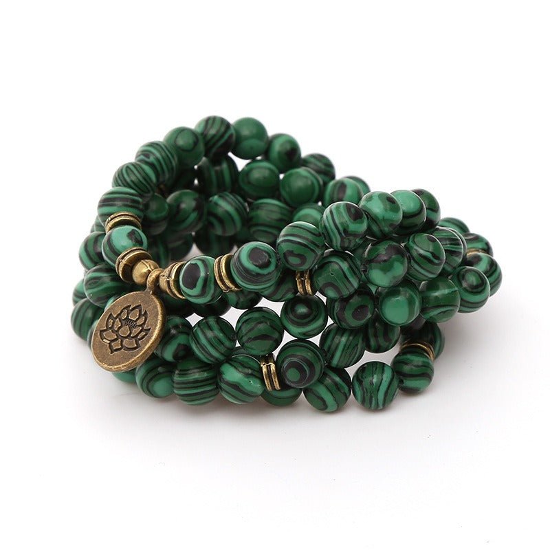 Green Agate Bracelet with 108 Buddhist Beads & Lotus Pendant - Buddha Nature