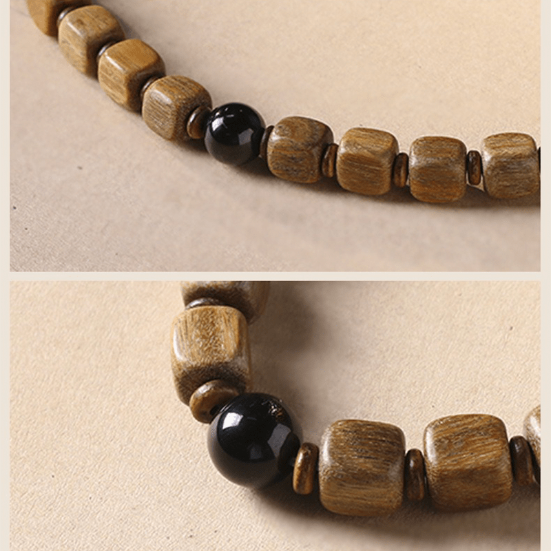 Green Sandalwood Square Bead & Golden Obsidian Bracelet - Buddha Nature