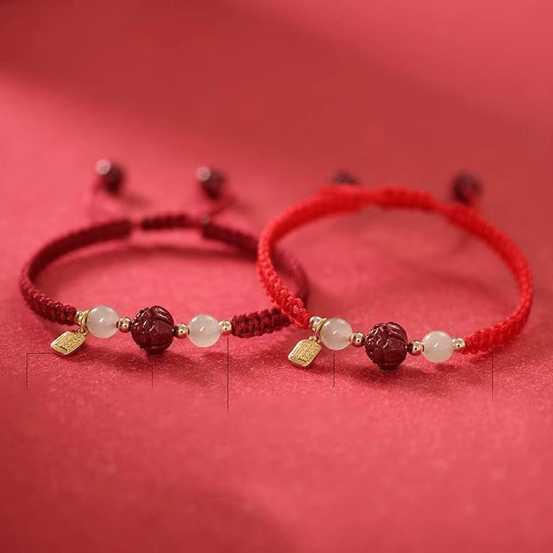 Lotus Cinnabar Lucky Charm Bracelet - Buddha Nature