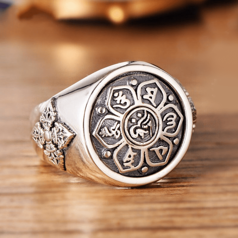 Lotus & Mani Mantra Ring - Compassion and Wisdom - Buddha Nature