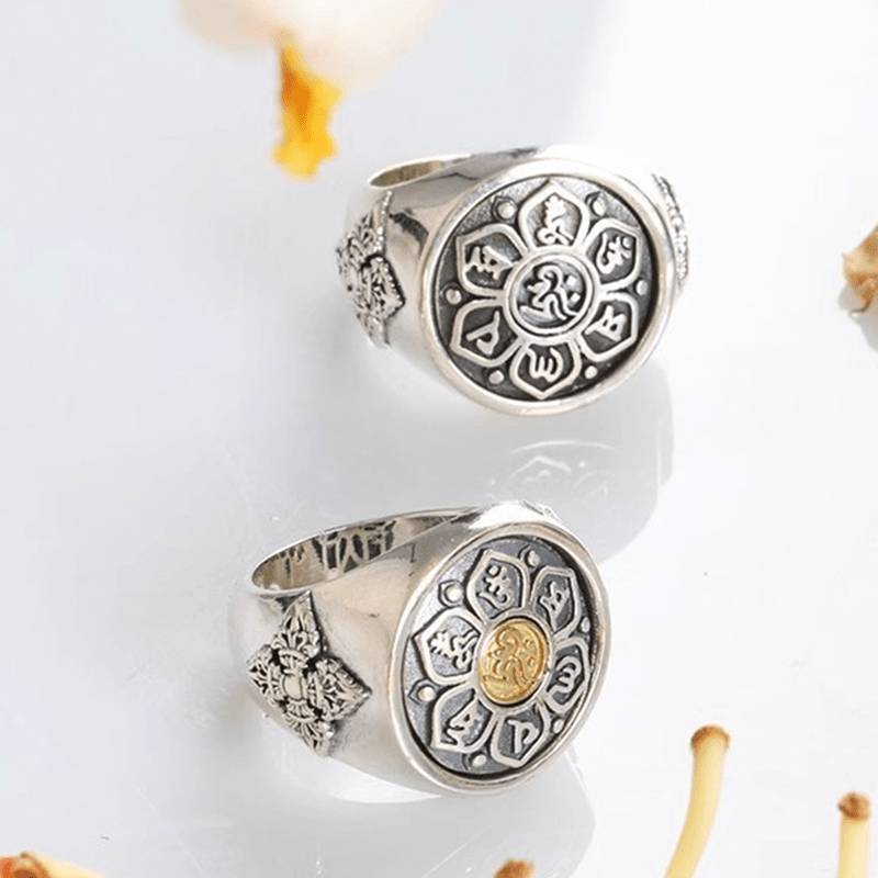 Lotus & Mani Mantra Ring - Compassion and Wisdom - Buddha Nature