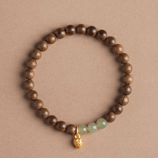 Natural Dark Wood & Jade Bracelet - Buddha Nature