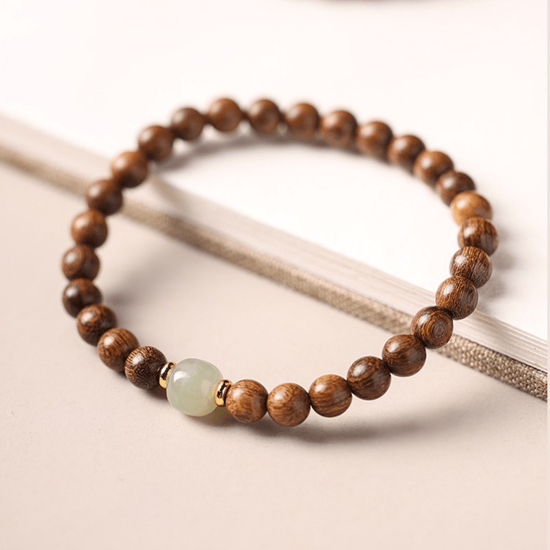 Natural Golden Sandalwood & Jade Bracelet - Buddha Nature