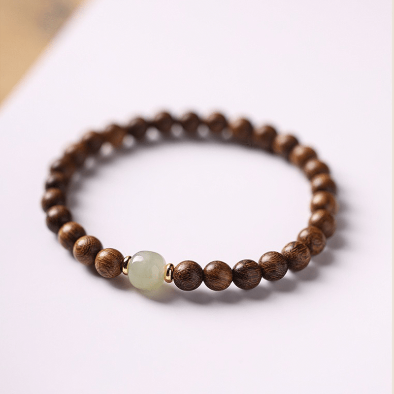 Natural Golden Sandalwood & Jade Bracelet - Buddha Nature