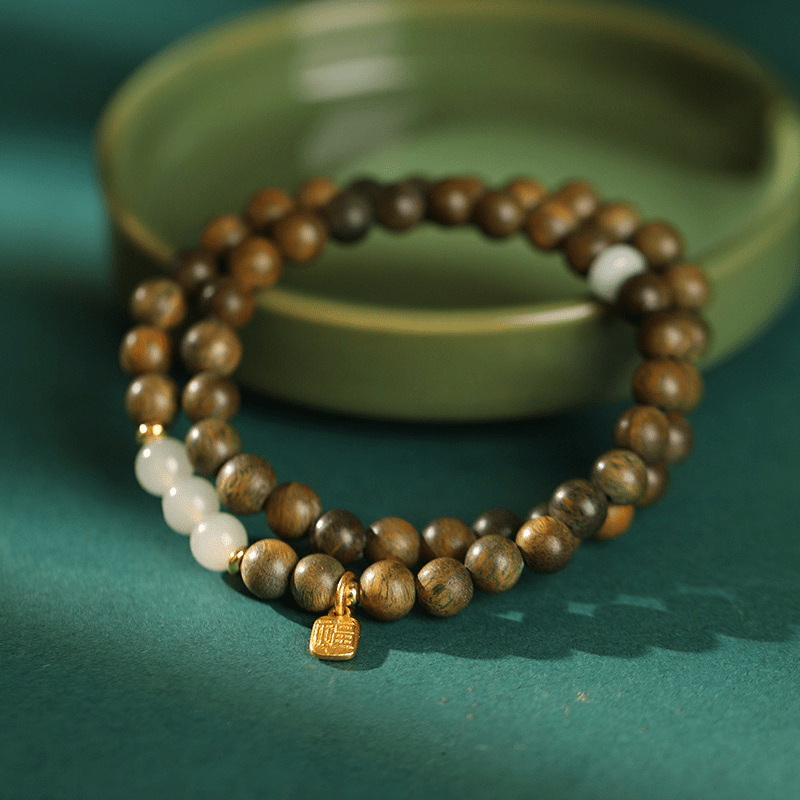 Natural Green Sandalwood & Jade Bracelet with Lucky Charm - Buddha Nature