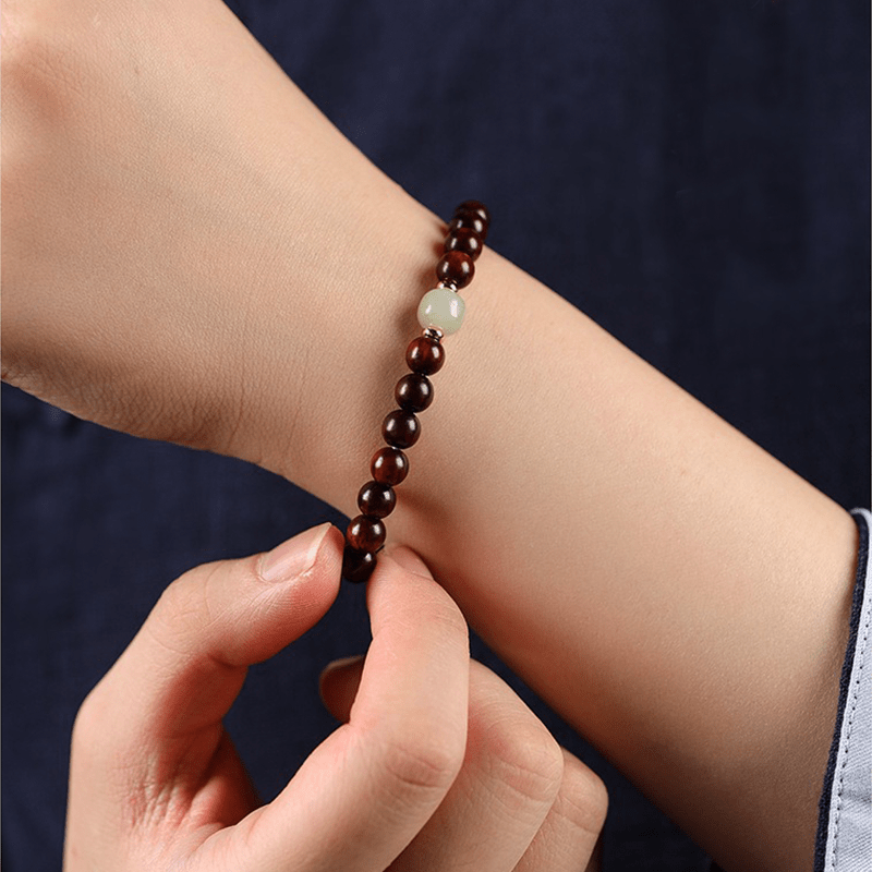 Natural Rosewood & Jade Bracelet - Buddha Nature