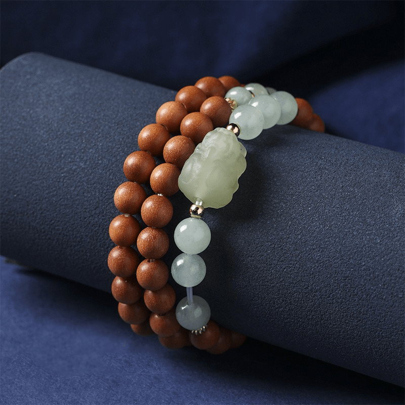 Natural Sandalwood & Jade Pixiu Bracelet - Buddha Nature