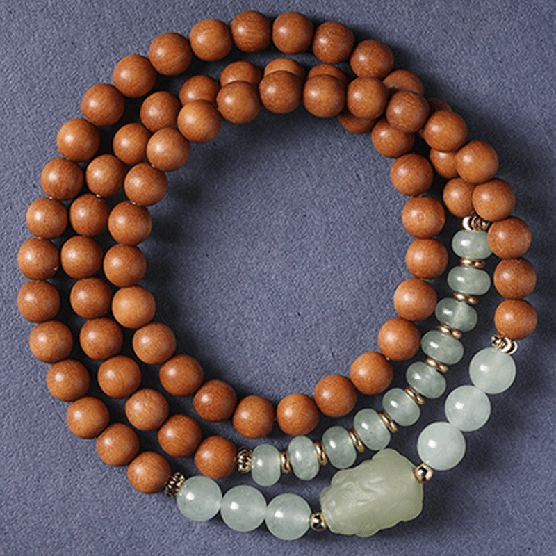 Natural Sandalwood & Jade Pixiu Bracelet - Buddha Nature