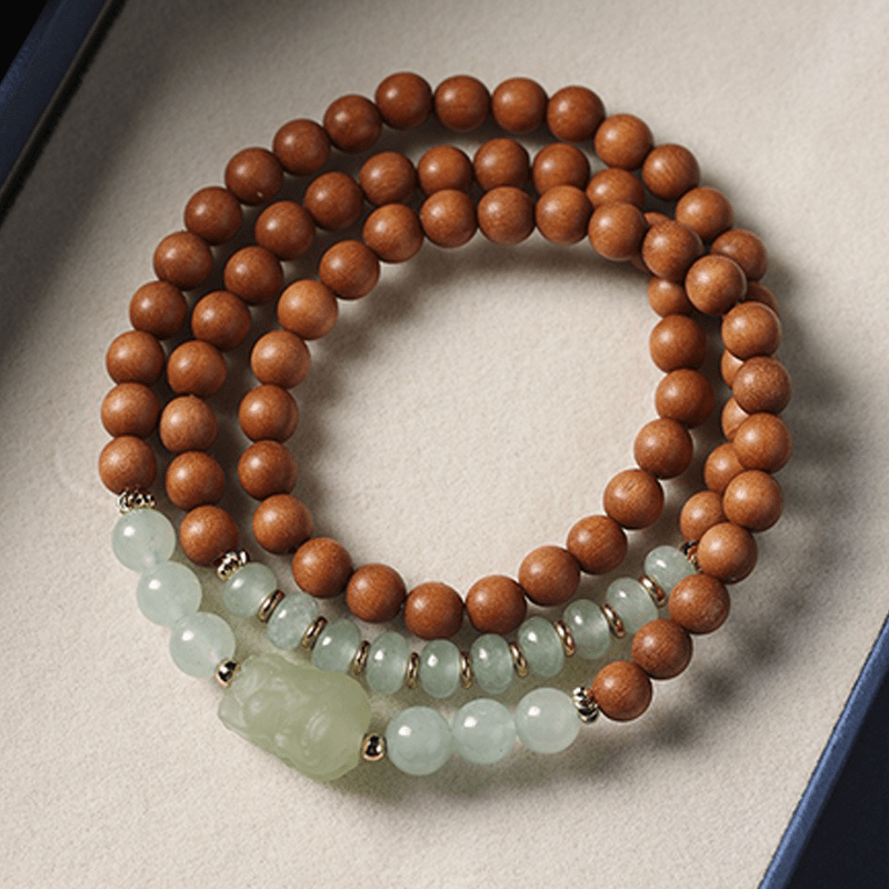 Natural Sandalwood & Jade Pixiu Bracelet - Buddha Nature