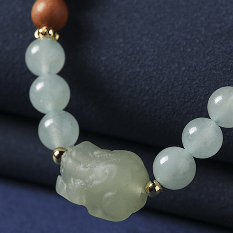 Natural Sandalwood & Jade Pixiu Bracelet - Buddha Nature