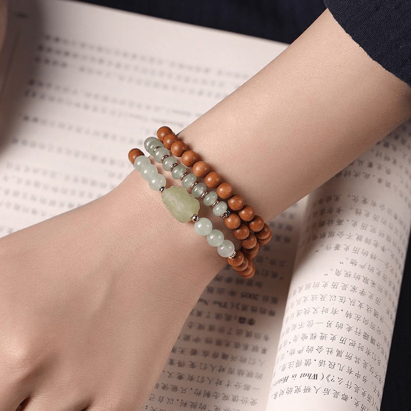 Natural Sandalwood & Jade Pixiu Bracelet - Buddha Nature