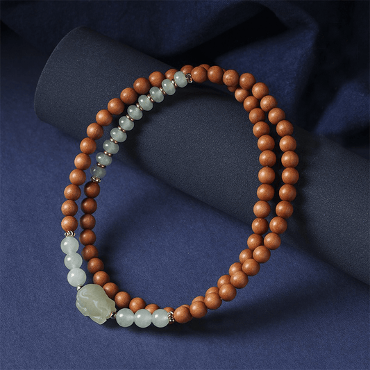 Natural Sandalwood & Jade Pixiu Bracelet - Buddha Nature