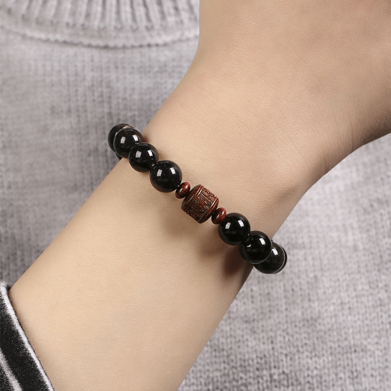 Natural Silver Obsidian Bracelet with Mani Mantra - Buddha Nature