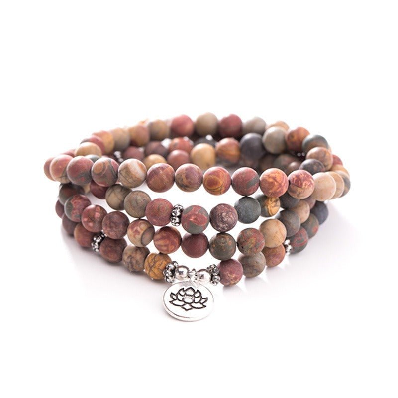 Natural Stone Bracelet with 108 Buddhist Beads Lotus Pendant - Buddha Nature