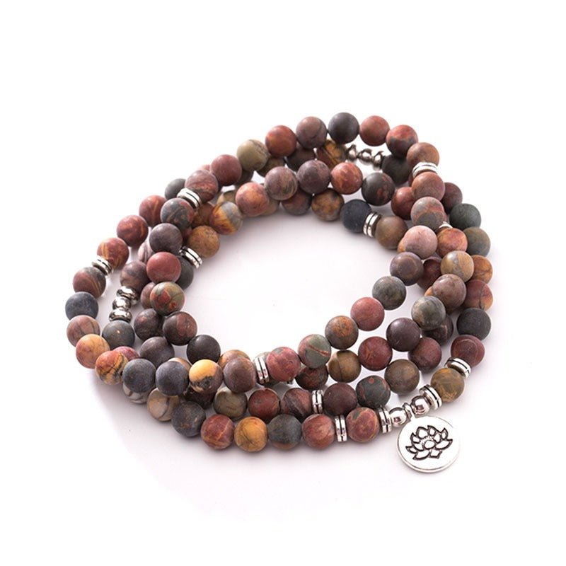 Natural Stone Bracelet with 108 Buddhist Beads Lotus Pendant - Buddha Nature