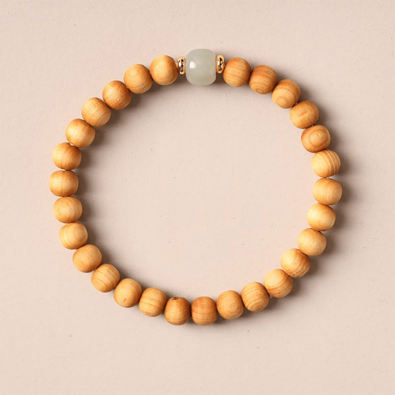 Natural Thuja Wood & Jade Bracelet - Buddha Nature