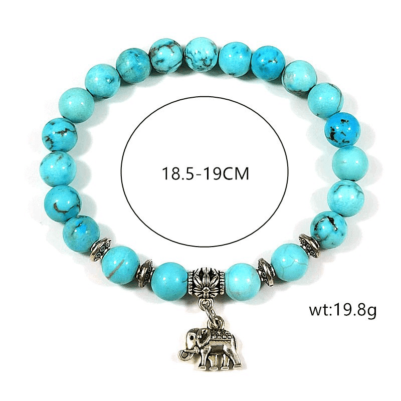 Natural Turquoise Bracelet with Little Elephant Charm - Buddha Nature