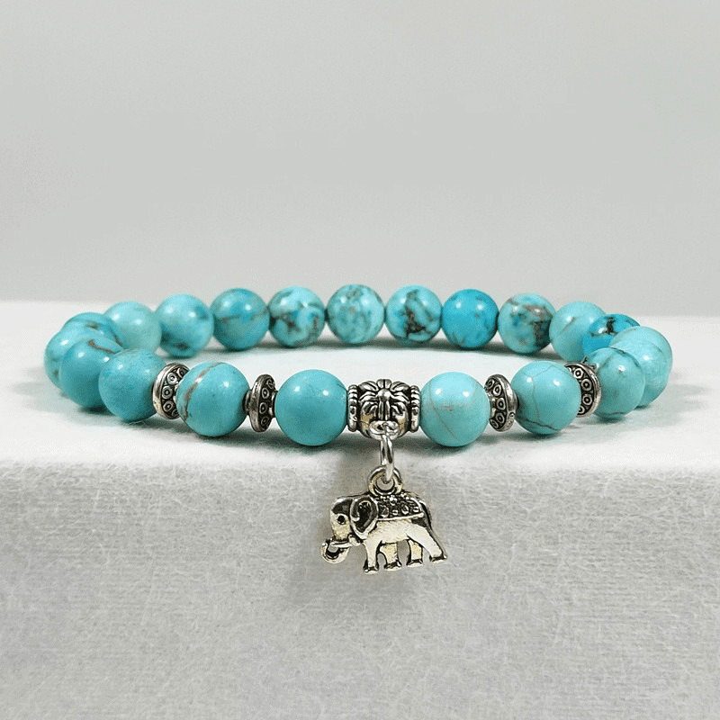 Natural Turquoise Bracelet with Little Elephant Charm - Buddha Nature