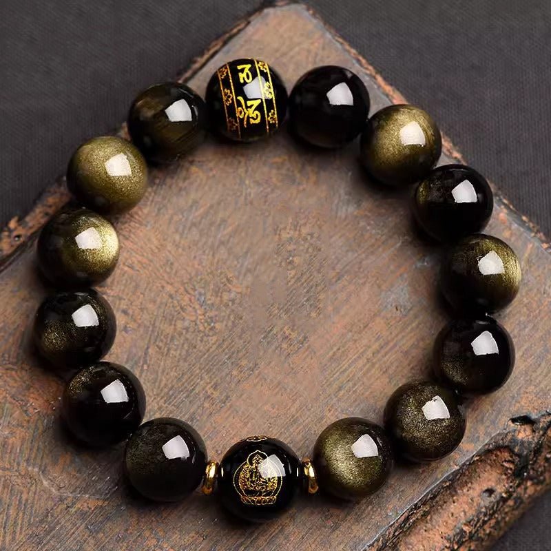 Obsidian Mani Mantra Bracelet - Mindfulness and Protection - Buddha Nature