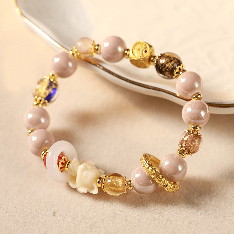 Pink Porcelain Bracelet with Crystal and Gold Foil - Buddha Nature