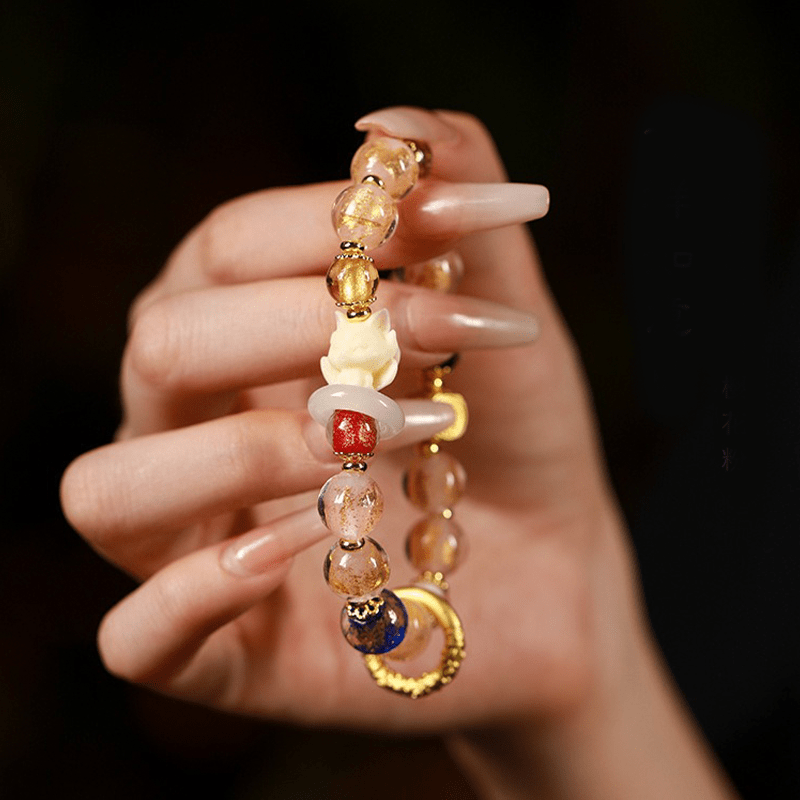 Pink Porcelain Bracelet with Crystal and Gold Foil - Buddha Nature