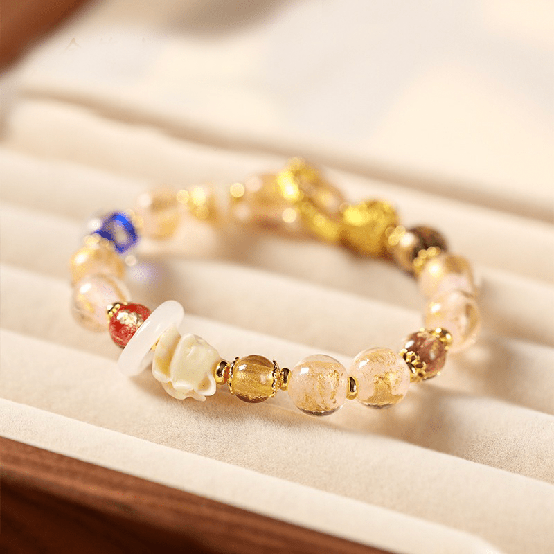 Pink Porcelain Bracelet with Crystal and Gold Foil - Buddha Nature