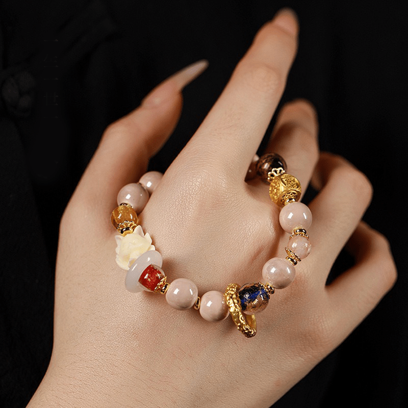 Pink Porcelain Bracelet with Crystal and Gold Foil - Buddha Nature