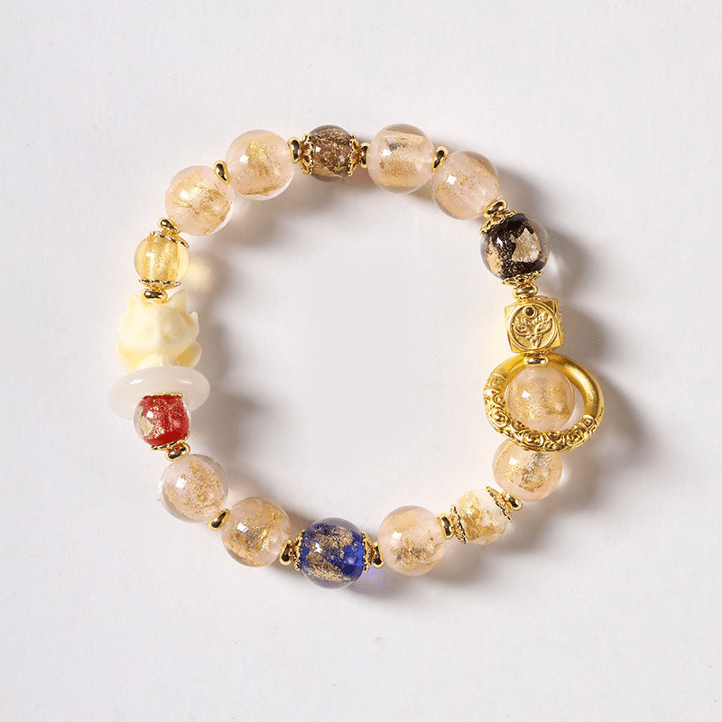 Pink Porcelain Bracelet with Crystal and Gold Foil - Buddha Nature