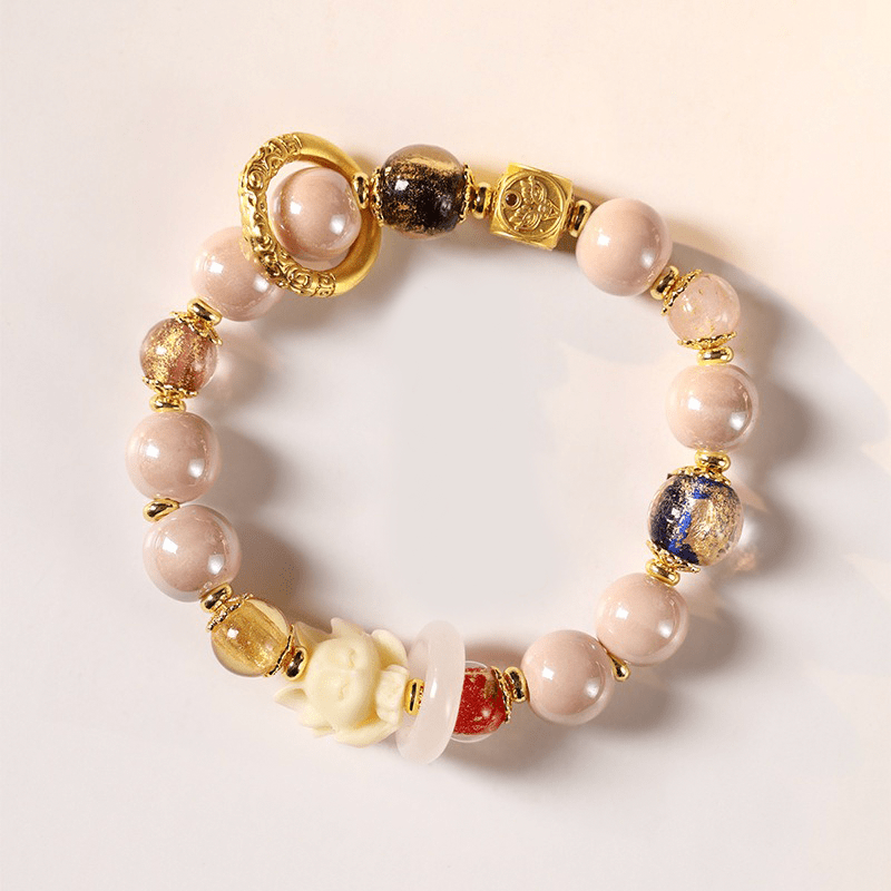 Pink Porcelain Bracelet with Crystal and Gold Foil - Buddha Nature