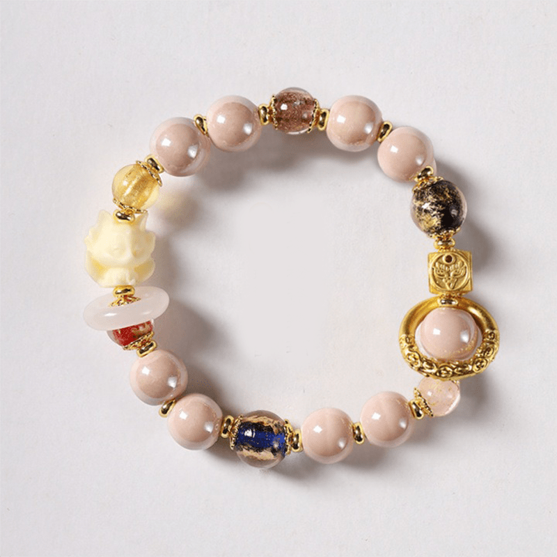 Pink Porcelain Bracelet with Crystal and Gold Foil - Buddha Nature