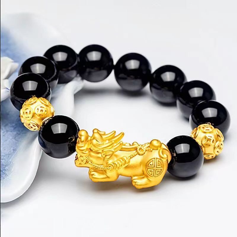 Pixiu Black Obsidian Bracelet for Wealth - Attract Prosperity - Buddha Nature