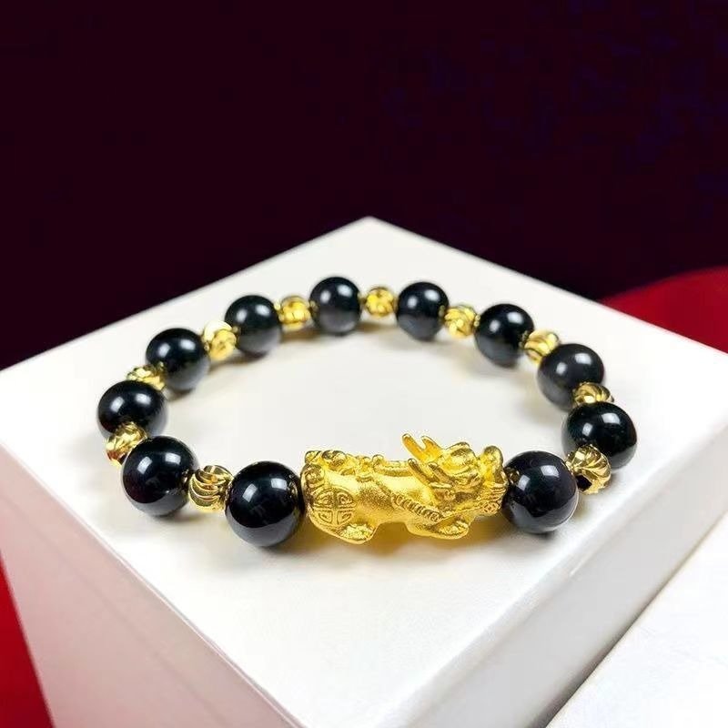 Pixiu Black Obsidian Bracelet for Wealth - Attract Prosperity - Buddha Nature